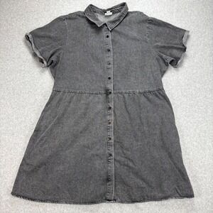 LuLaRoe Lucy Denim Button Down Dress Womens 2XL Gray Acid Wash Short Cuff Sleeve